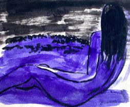 Edward Wakeford (British, 1914-1973), 'Reclining figure: purple and black', watercolour on paper,