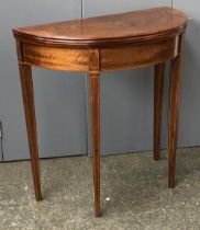 A demilune card table, walnut veneer top, in George III style, 76cmW