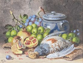 Charles Thomas Bale (1849-1925), still life of fruit and a pigeon, oil on canvas, 35.5x45.5cm