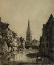 Alfred-Louis Brunet-Debaines (1845-1939), drypoint etching, dated '66, 32x23.5cm; together with a