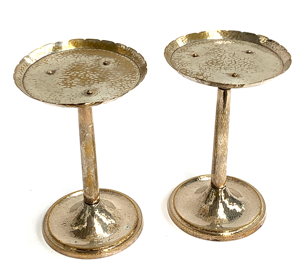 Interior Design interest: A pair of heavy silver plated stands with hammered effect, 31cmH, the dish - Image 2 of 3