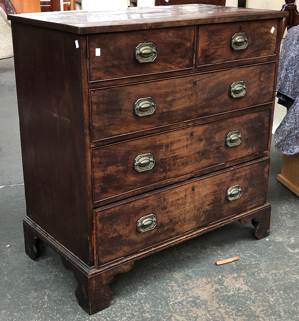 A George III mahogany chest of two short over three long drawers on bracket feet, 100x54x104cmH