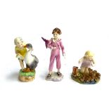 Three Royal Worcester porcelain figures, 'Goosie Goosie Gander', 'A Woodland Dance', and 'The