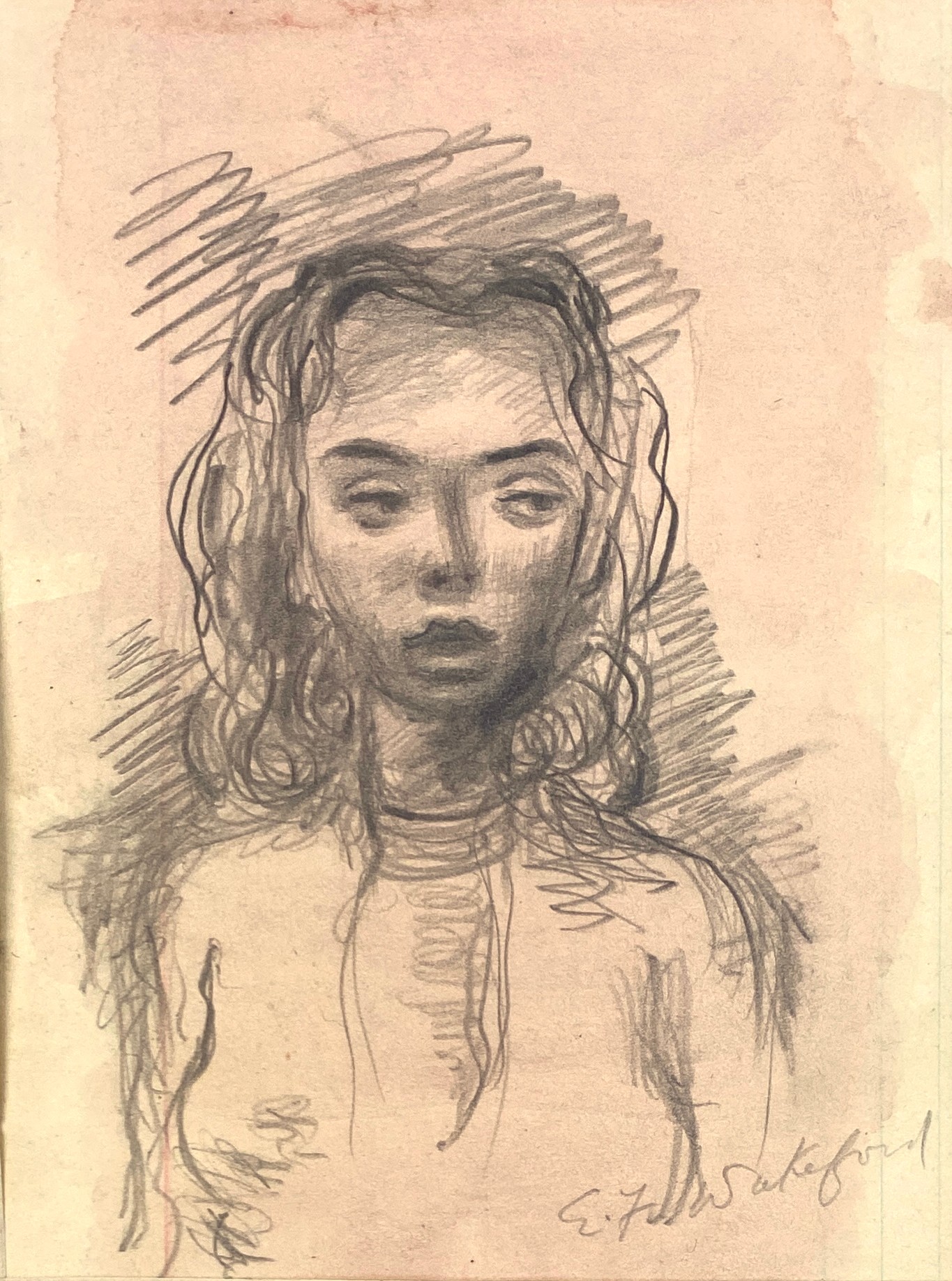 Edward Wakeford (British, 1914-1973), portrait, pencil and colour wash, 13.5x10cm