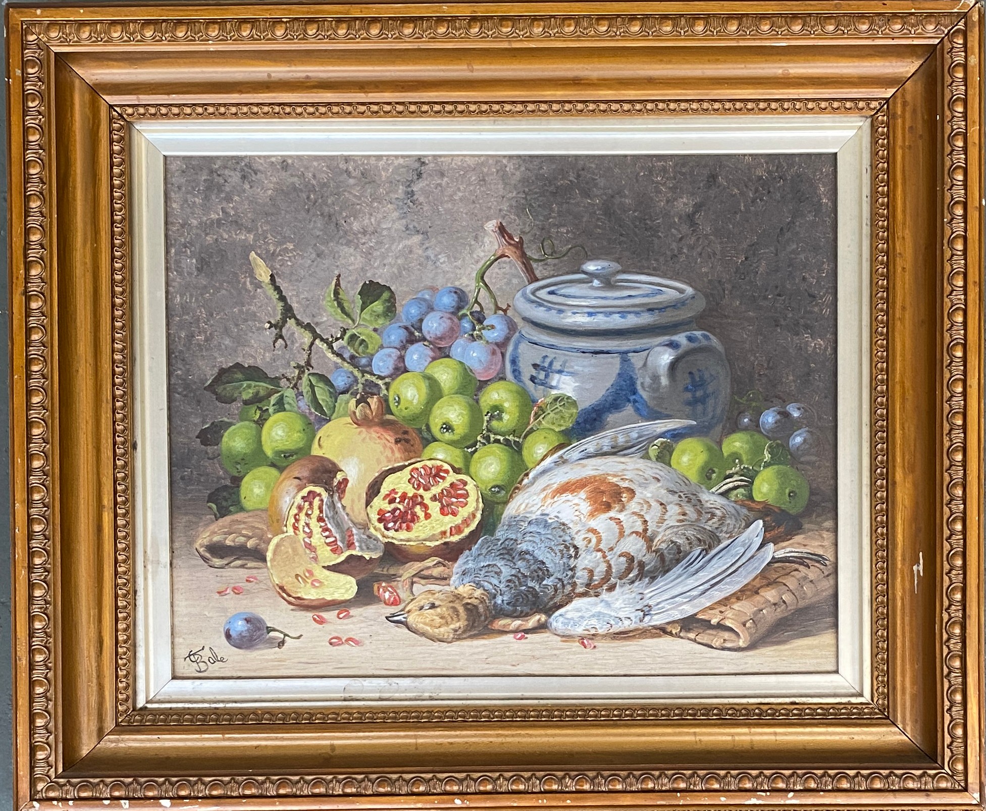 Charles Thomas Bale (1849-1925), still life of fruit and a pigeon, oil on canvas, 35.5x45.5cm - Image 2 of 2