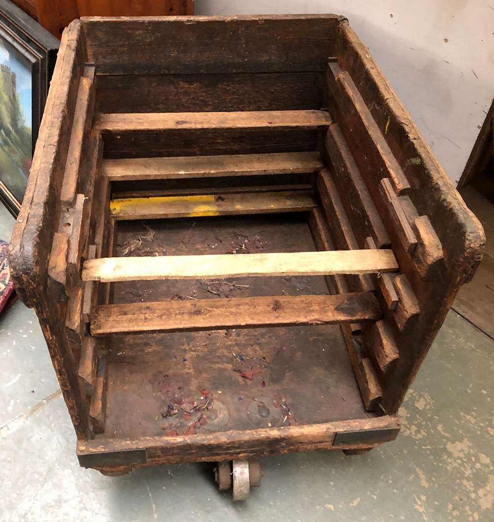 A vintage wooden bobbin trolley from Axminster carpet factory, 70x81x78cmH - Image 2 of 2