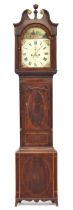 A George III mahogany cased long cased clock, with urn finial and broken pediment, over a domed