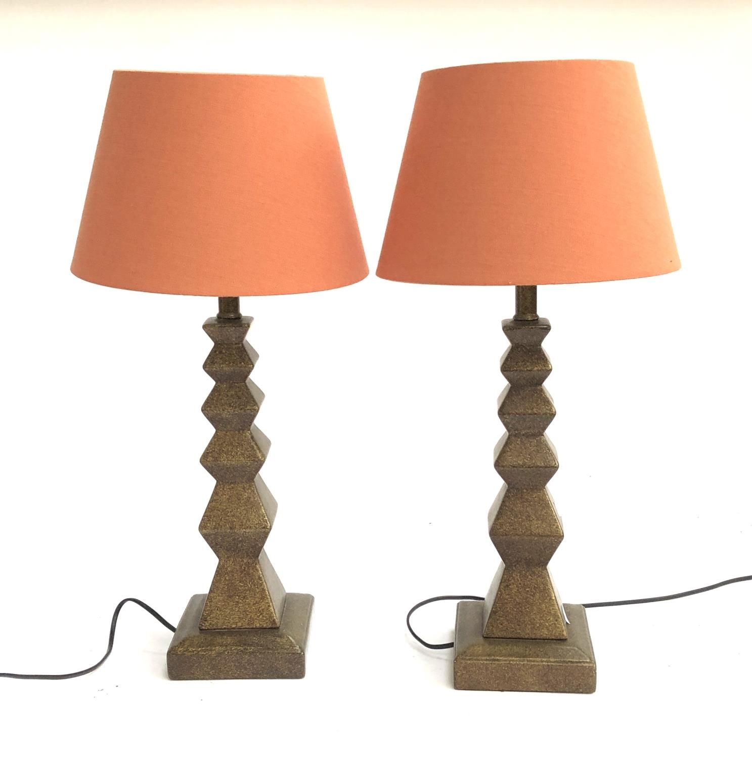 A pair of square concertina table lamps by Gourmet's Pride Ltd, 62cmH to top of shade