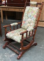 A Boston Rocker with William Morris upholstery, approx 54cmW
