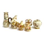 A collection of Royal Worcester Blush Ivory porcelain: comprising jug, no. 1094, twin handled vases,