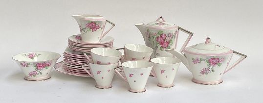 A Shelley Apple Blossom art deco tea set, 28 pieces, comprising teapot, coffee pot, tea cups (6),