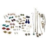 A mixed lot of costume jewellery to include paste earrings; 925 silver mystic topaz stud earrings;