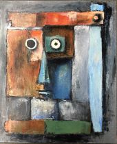 M.Elliot 20th century abstract study, 'Primitive Man Looking Out', 61x50cm, signed