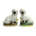 A small pair of Staffordshire dogs, with lustre collars, 16cmH