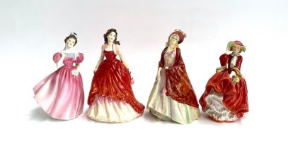 Four Royal Doulton lady figurines: 'Camellia', 'Special Occasion', 'The Paisley Shawl' potted by