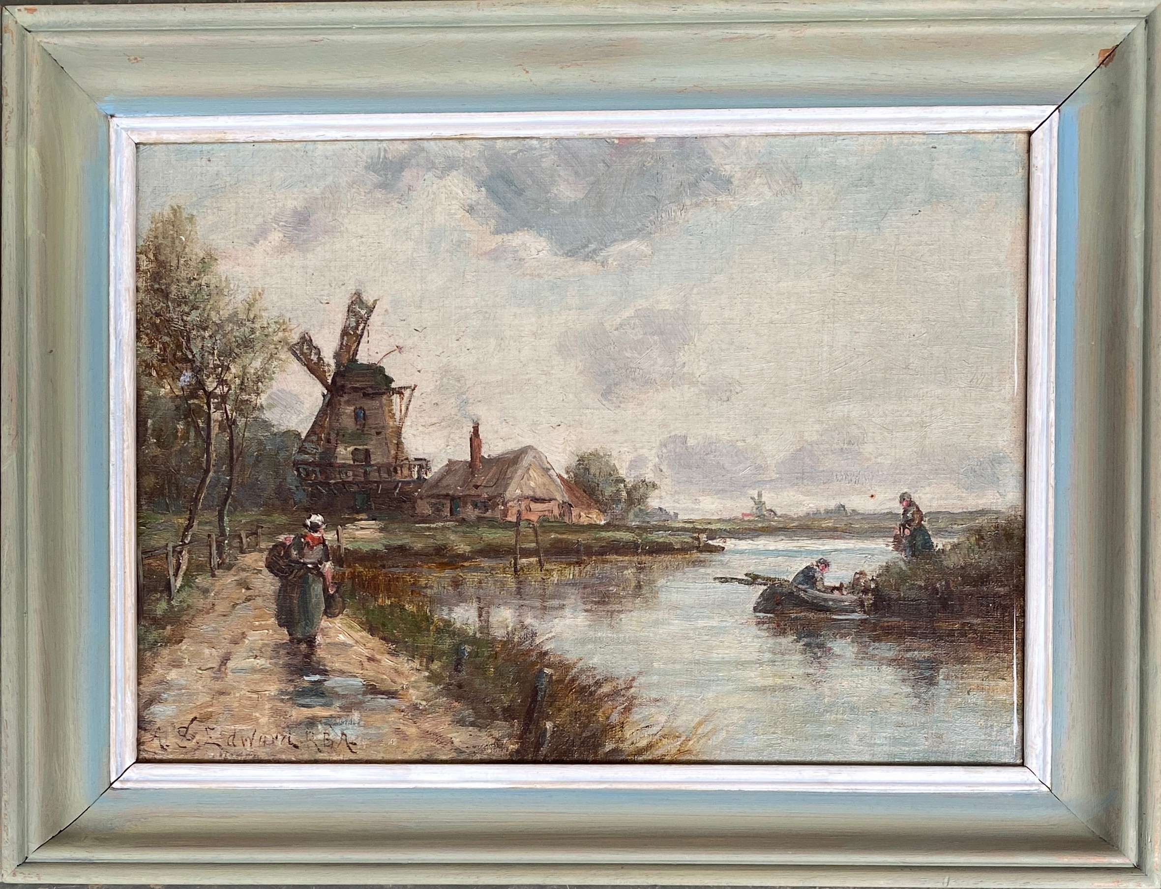 Alfred Sanderson Edward RBA (1852-1915), Dutch scenes with windmill and river, 19th century oil on - Image 5 of 5