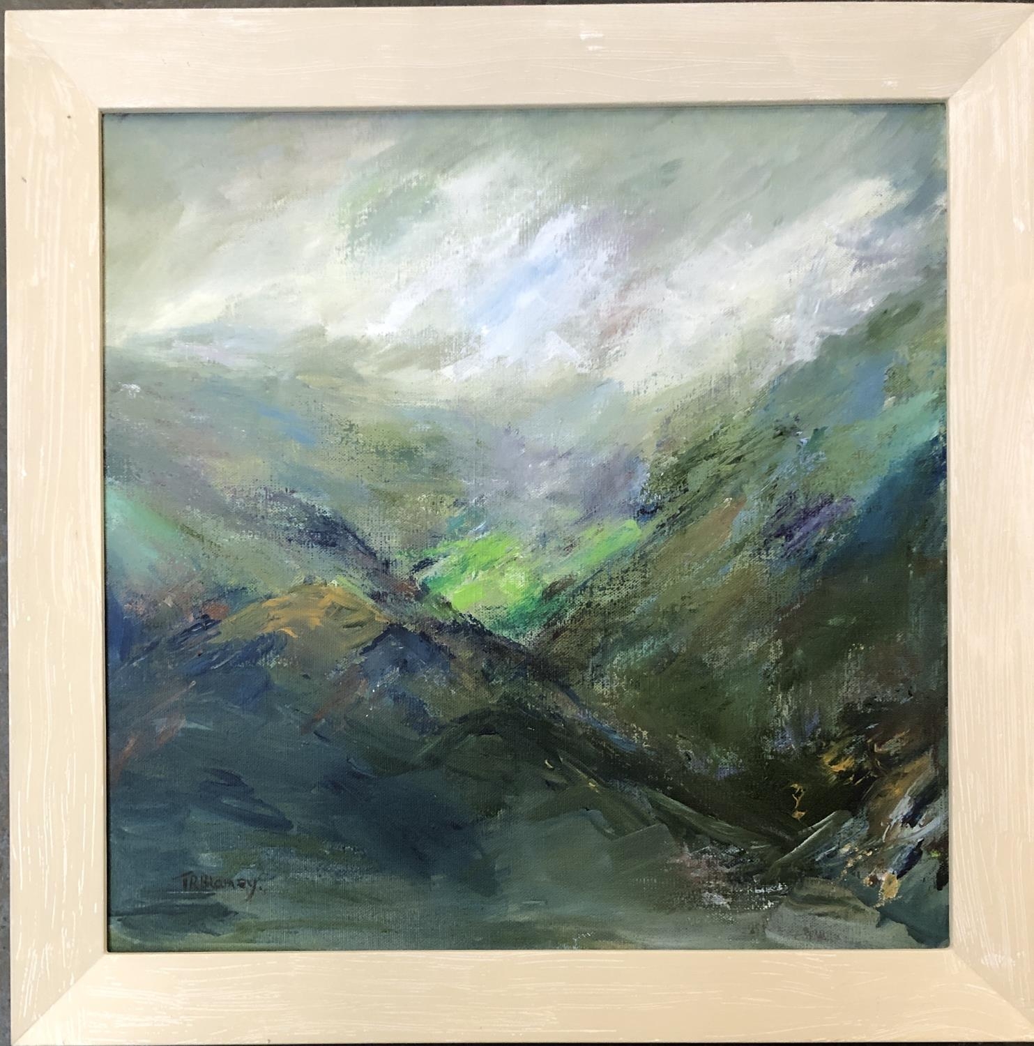 Thelma Blamey, acrylic on canvas, 'Mountain Mist', signed lower left, 39x39cm