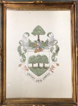 Forrest coat of arms, embroidery on silk, reading 'Vivant Dum Virent' or 'They live while green',