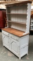 An oak and grey painted kitchen dresser, 122x48x191cmH