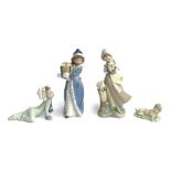 Three Lladro figures: 'Baby on Floor', model no 5101; 'Baby Jesus', model no. 4670; 'Girl with