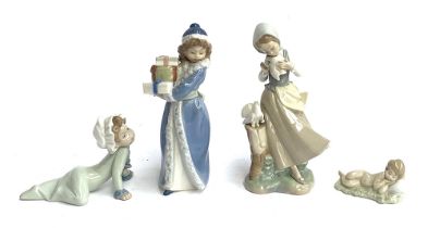 Three Lladro figures: 'Baby on Floor', model no 5101; 'Baby Jesus', model no. 4670; 'Girl with