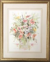 20th century watercolour of flowers in a vase, signed in pencil Christine Dupuis 96, 37.5x29cm
