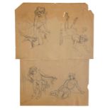 Paul-Eugène Mesplès (French, 1849-1924), pencil studies of dancers, across two sheets, each signed