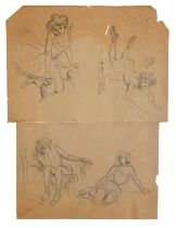 Paul-Eugène Mesplès (French, 1849-1924), pencil studies of dancers, across two sheets, each signed