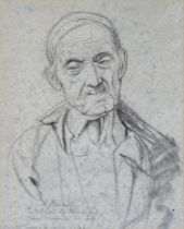 19th century pencil study, 'A Peasant Sketched in a Wood', inscribed lower left, dated 1844, 23x19cm