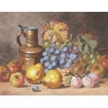 Charles Thomas Bale (1849-1925), still life of fruit with a stoneware flagon, oil on canvas, signed,