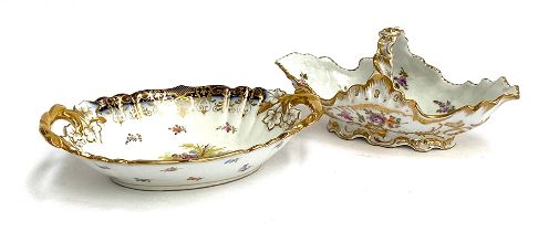 A Dresden porcelain basket with loop handle, heightened in gilt, 23cmW; together with a Dresden