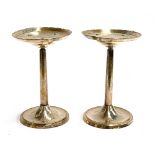 Interior Design interest: A pair of heavy silver plated stands with hammered effect, 31cmH, the dish