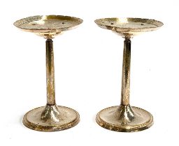 Interior Design interest: A pair of heavy silver plated stands with hammered effect, 31cmH, the dish