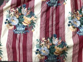 Two pairs of curtains, lined and interlined, in a striped floral print; one pair approx 180cm drop