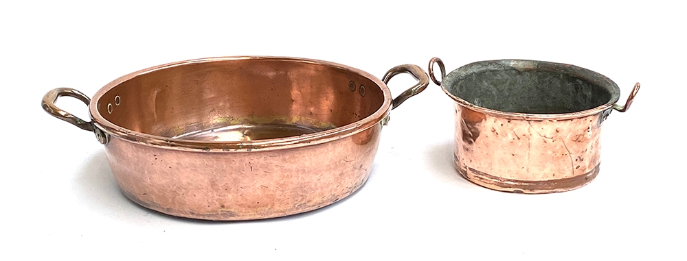Two Scottish twin handled copper vessels, 36cmD and 22cmD; a pewter tankard; and a Foth camera - Image 2 of 2