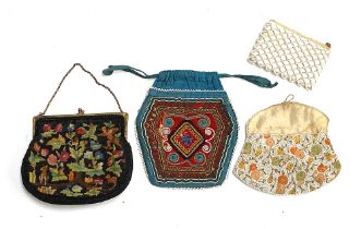 An early 20th century Burmese beaded purse, 19cmH; together with a petit point needlework purse