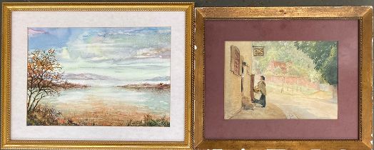 Jan Wasily, watercolour of a lake, 23x33cm; together with Mabel Withers, 20th century watercolour,