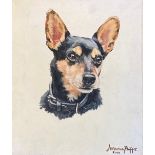 Jemma Phipps (b.1977), oil on canvas study of a miniature pinscher, signed and dated 2002, 30.5x25.