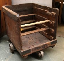 A vintage wooden bobbin trolley from Axminster carpet factory, 70x81x78cmH