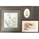 Three 20th century watercolours; one of lilies, monogrammed PS-C lower right, 34.5x32.5cm;