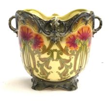 A Royal Bonn Art Nouveau planter, shaped foliate rim, tube lined detail to flowers, stamped and