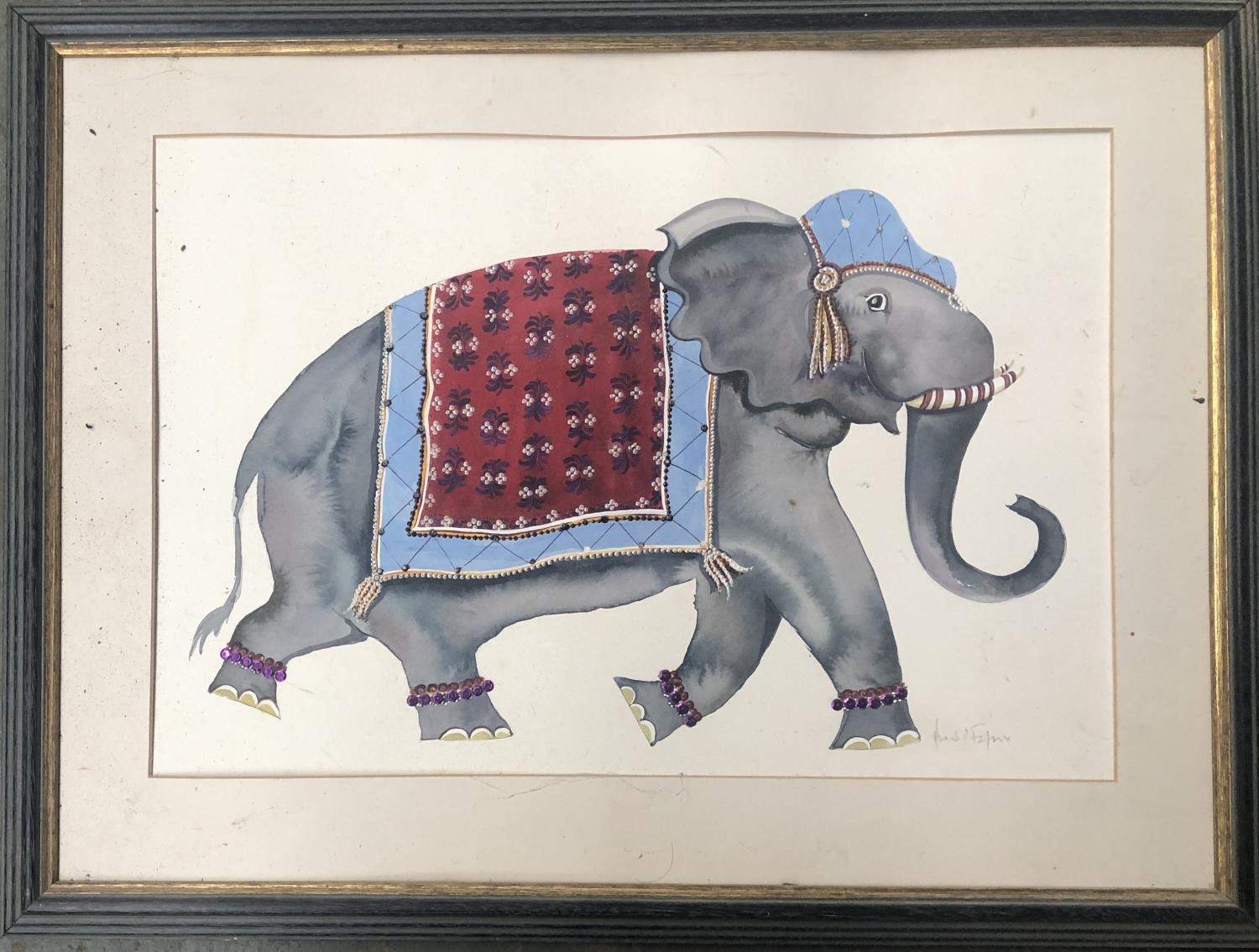 Annabel Fairfax (b.1957), 'Raja' contemporary watercolour and mixed media of an elephant, 33x49cm