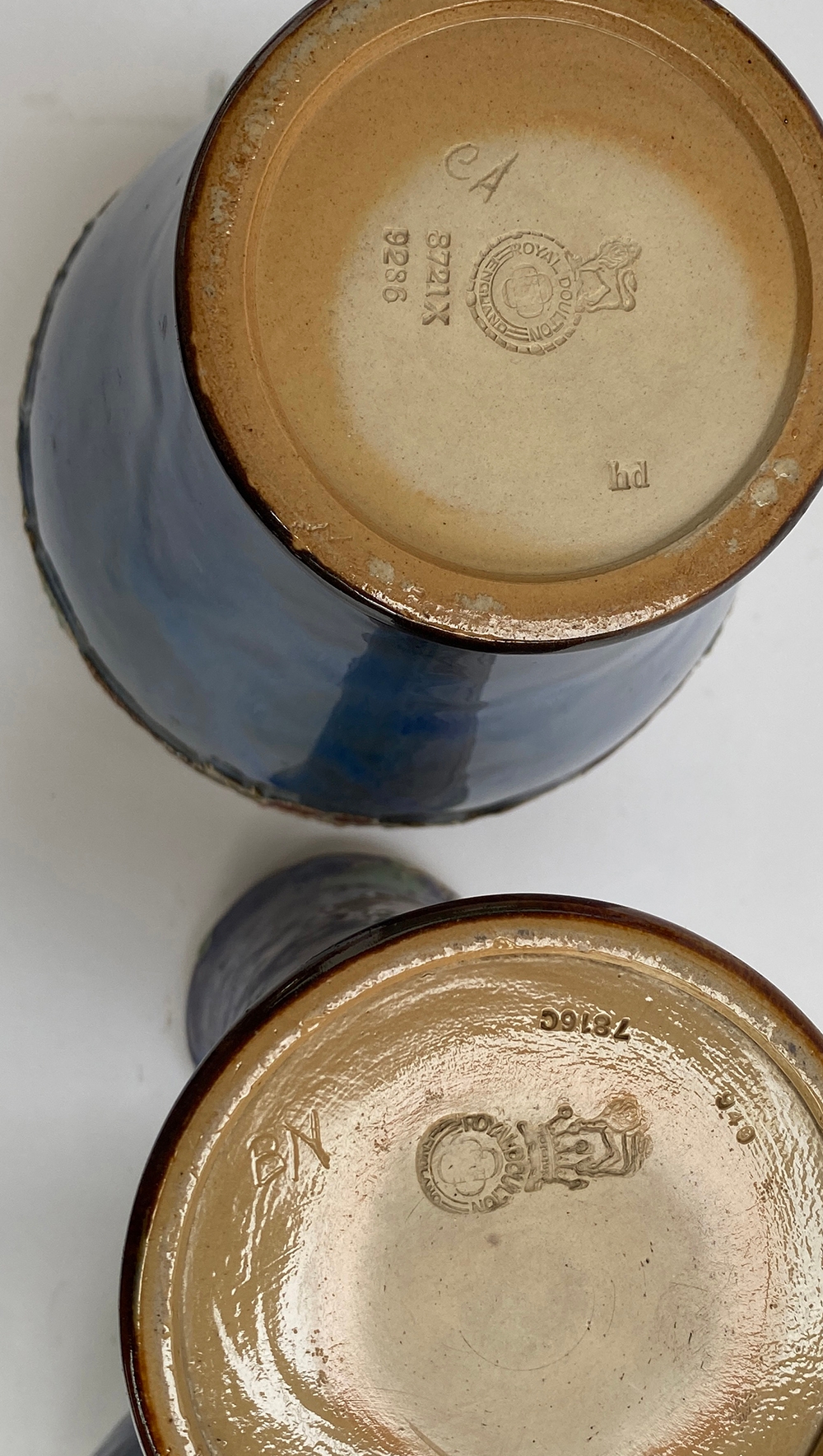 Three Royal Doulton stoneware tubelined vases, the smallest 21.5cmH stamped 8721X and incised CA, - Image 2 of 3