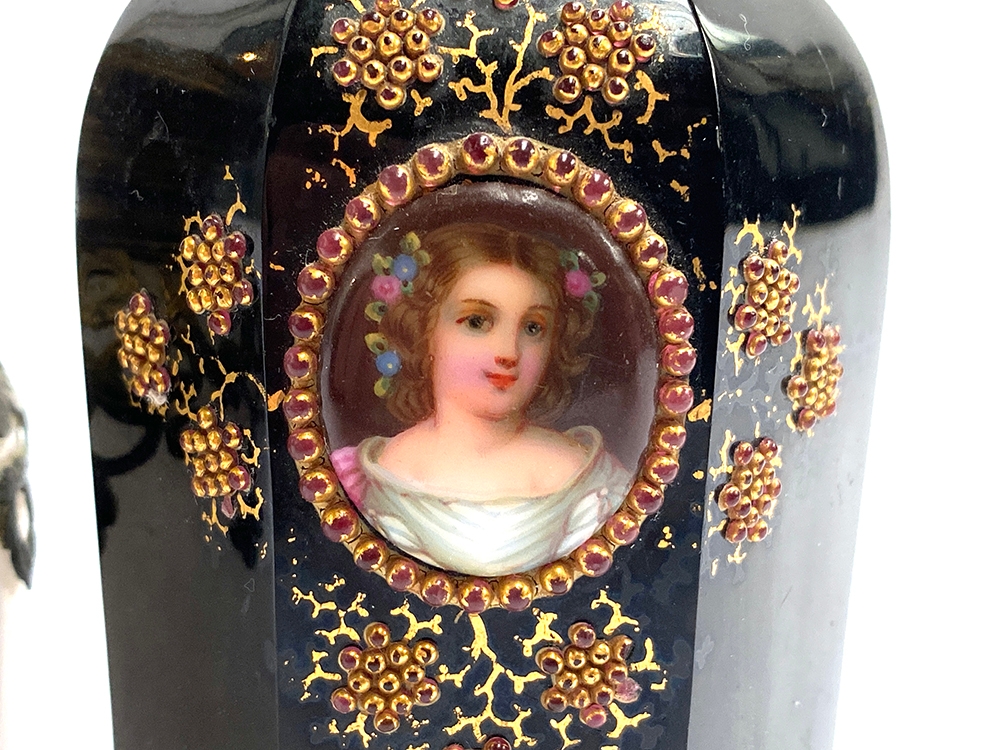 A 19th century French gilt metal mounted dressing table bottle, the lid set with a glazed picture; - Image 3 of 3