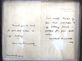 WINSTON CHURCHILL INTEREST. Two 'thank you notes' to unknown recipients who sent birthday