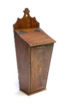 A George III mahogany and marquetry inlay candle box, 47cm high