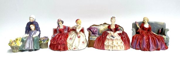 Four Royal Doulton lady figure groups, each approx. 15cmH; 'Sweet & Twenty', ''Belle O' The