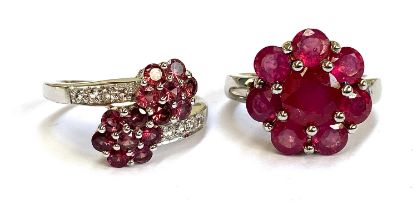 A sterling silver ruby floral cluster ring, the madagascan rubies totalling 8.15cts, size R 1/2;