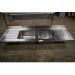 1 x Gastro-line commercial stainless steel double bowl/drainer sink, Model SID016, 600mm deep, dent