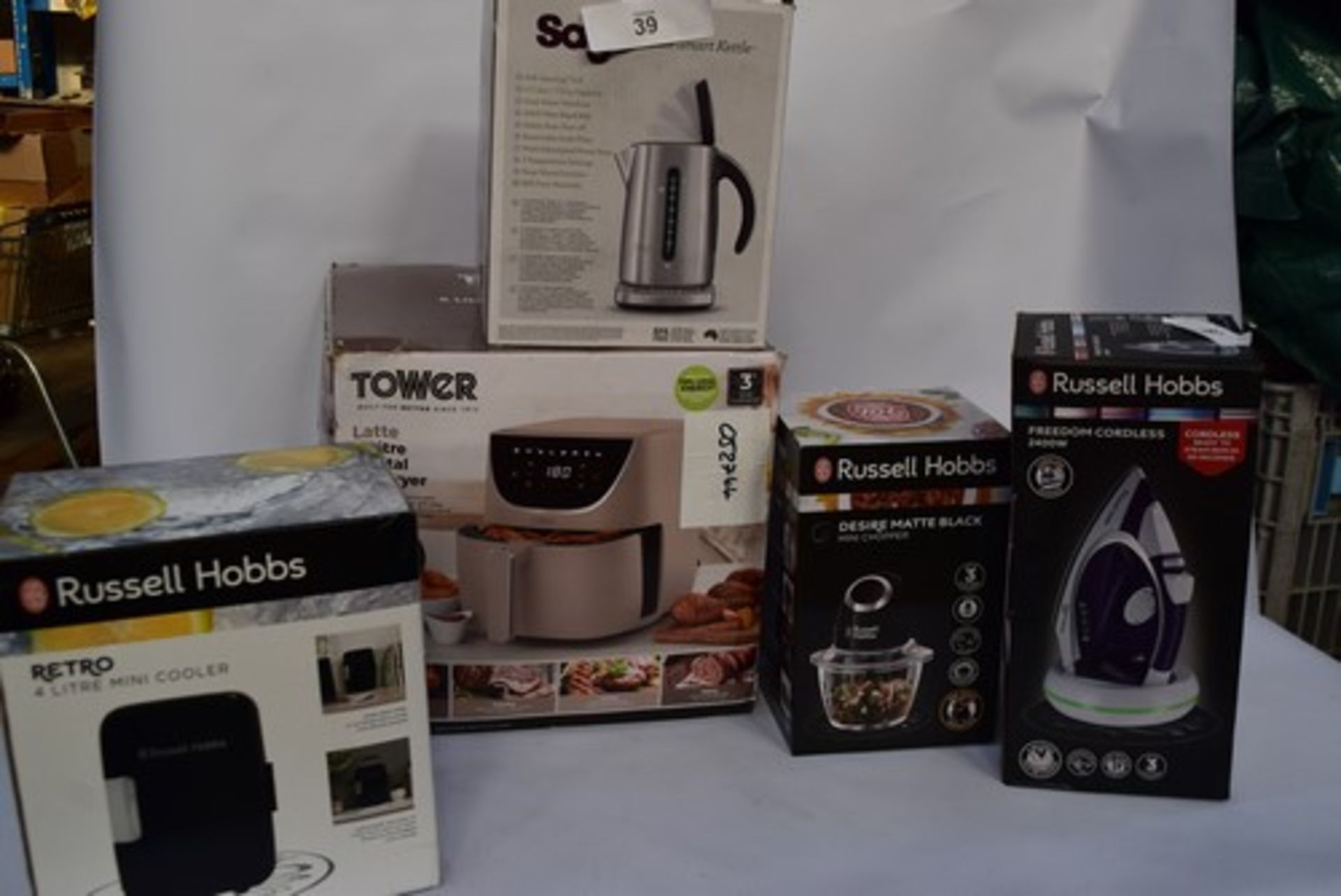 5 x electrical products, including Sage Smart kettle, Russell Hobbs cordless iron and Tower air